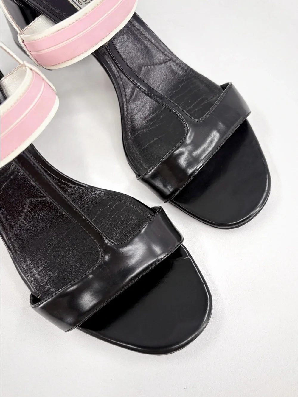 PRADA T-Strap Slingback Block Heel Sandals in White Black EU 38 US 8